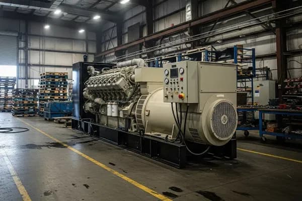 Fotografía de un generador diesel dentro de una gran bodega de una industria que solicitó servicios de DTC Machinery